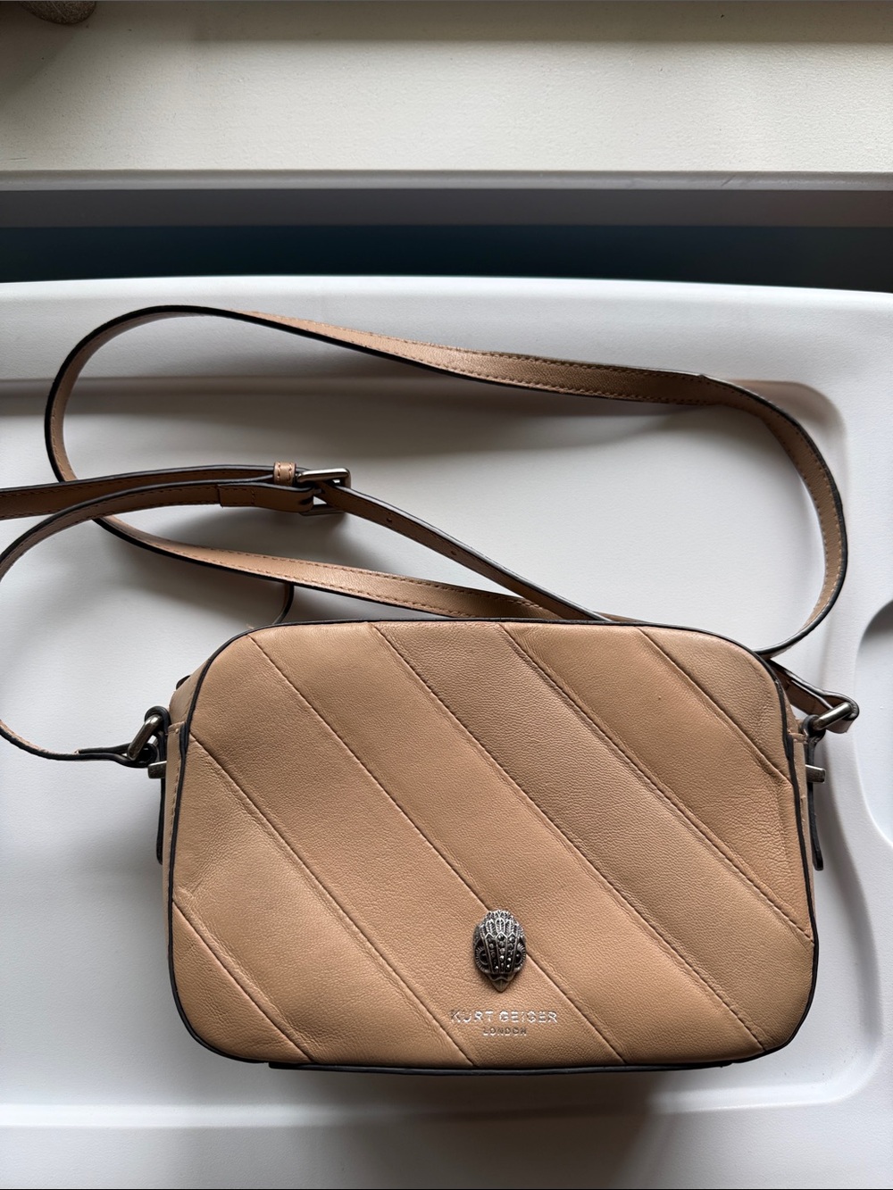 Kurt Geiger Camel Kensington Crossbody with Silver Emblem